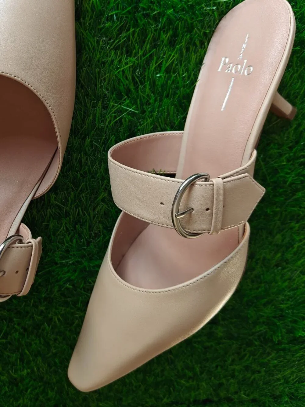 LINEA PAOLO CYNTHIA NUDE HEELED MULES (SIZE 12M)